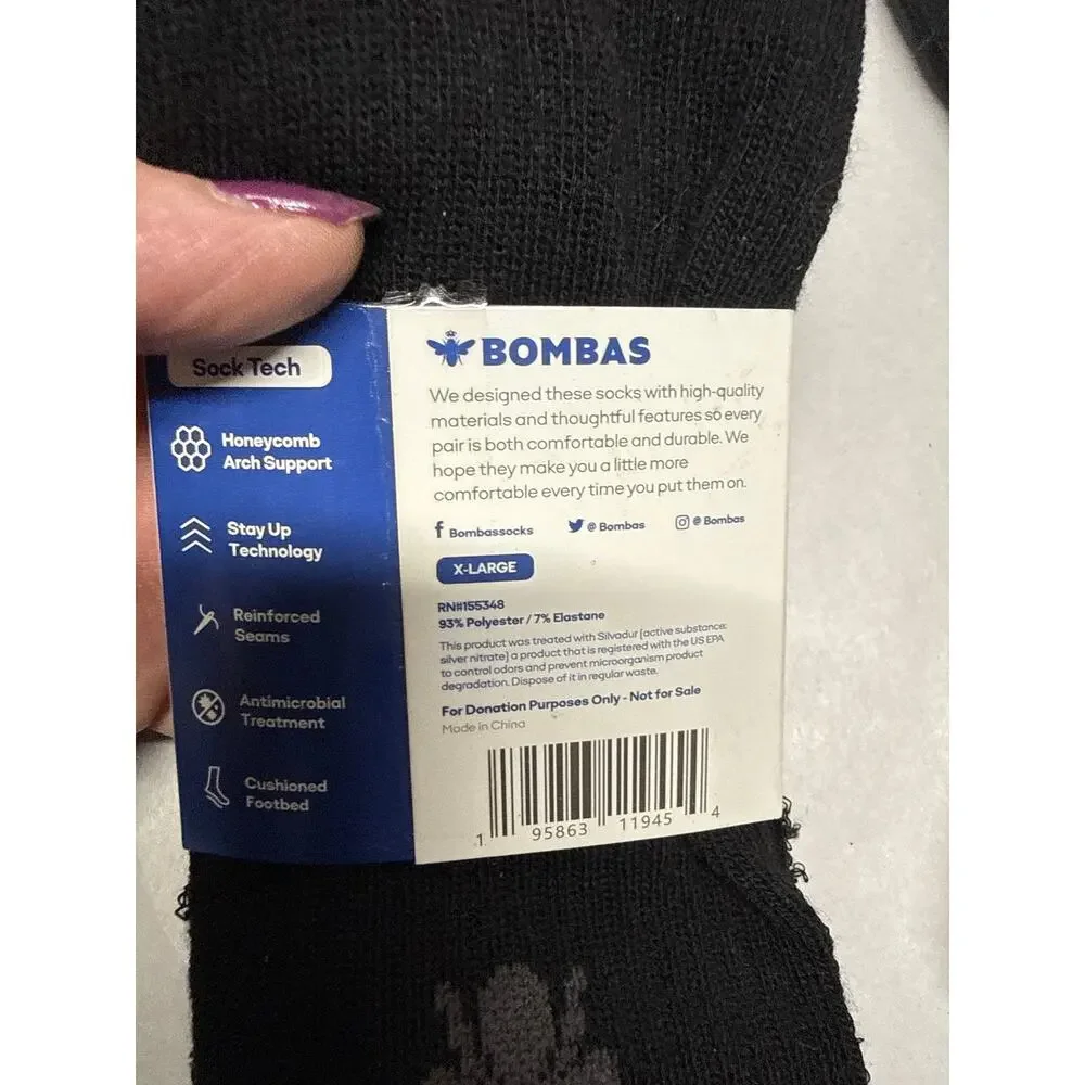 Set of 6 black Bombas men’s calf crew socks size XL FLAW